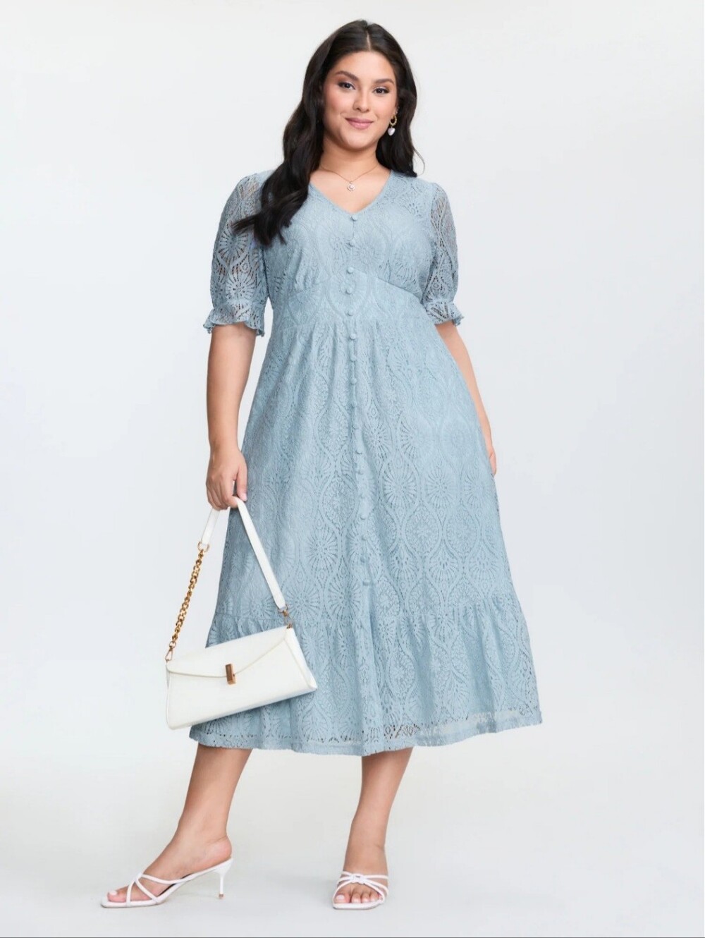 NWT BloomChic Light Blue Lace Midi Dress 2X | Size 18/20 | Pockets 🦋